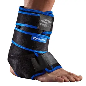Shock Doctor Ice Recovery Compression Ankle Wrap with Adjustable Straps & 3 Gel Ice Packs for Swelling Pain Relief Natural Fit Custom Compression