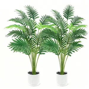 Realistic Tropical Palm Tree Set of 2, Durable Plastic Leaves, Modern Design, No Maintenance, Indoor Outdoor Decor, Lifelike Fake Plant, Artificial Palm Trees, Indoor Plants Decor