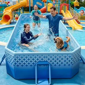 102-inch foldable pool, ideal for adults and families, non-inflatable structure, outdoor pool, blue family pool, reinforced design, pet dog friendly, suitable for gardens and backyards