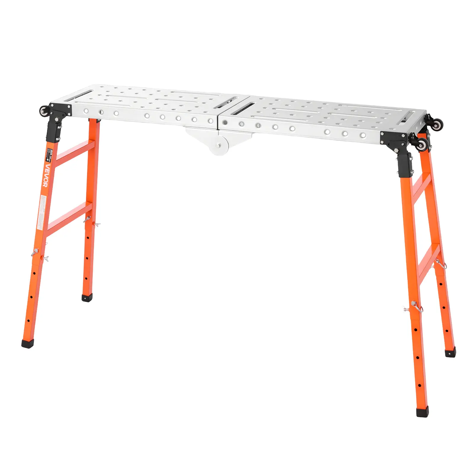 VEVOR 2-in-1 Foldable Welding Table 55" x 14" Work Bench 1100LBS Capacity, 5-Level Height Adjustable, Heavy-Duty Steel Welding Platform with 4 Wheels, 12 Tool Slots & 0.55" Fixture Holes for Workshops