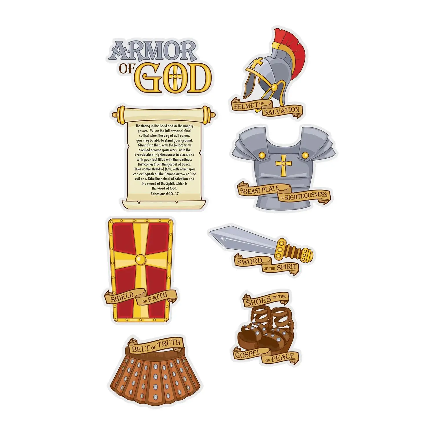 8 1/4" - 17"Armor of God Classroom Wall Cardboard Cutouts - 8 Pc.