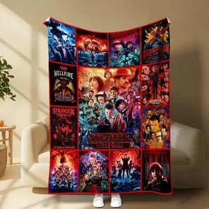 Stranger Things Theme Throw Blanket, Bold Poster-Style Artwork, Vivid Sci-Fi Energy, Soft and Cozy, Perfect for Sofa Bed or Décor