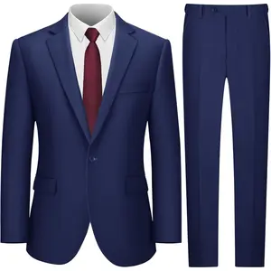 LUPURTY Men's 2 Piece Suits Set Slim Fit, One Button Tuxedo Jacket and Pants with Tie, for Prom Wedding Business