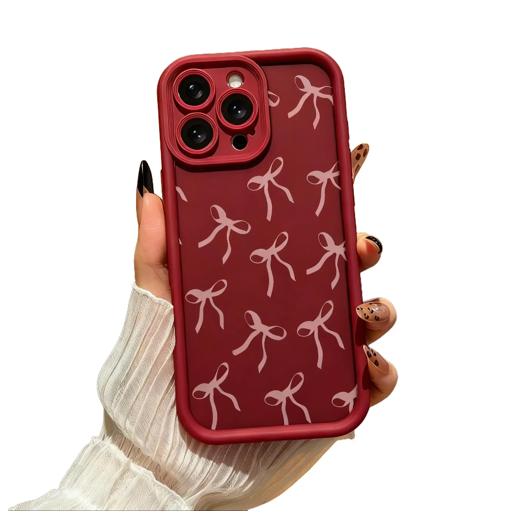 Premium TPU Silicone Smartphone Case - Pink Bow Print, Soft, Shockproof Protective Shell, Camera-Safe, Girly Coquette Aesthetic, Cute Accessories, Fits iOS iPhone Series (11/12/13/14/15/16/17 Pro Max), Female Gift Phone Accessory