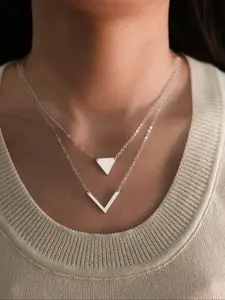 A Geometric Triangle V-Shaped Double-Layer Pendant Necklace, Minimalist Luxury Style, Double-Layer Layering+Neat Lines, For Daily/Dating, For Minimalist Young Women