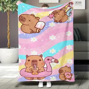 Cartoon capybara summer leisure theme is perfect for sofa, living room decoration, sofa cover blanket, fleece blanket, nap blanket, throw blanket, plush texture