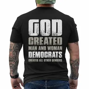 God Created Man & Woman Funny Political Statement T-Shirt - Bold Humor Tee, Short Sleeve Printed Graphic Shirt, Daily Casual Cotton Menswear