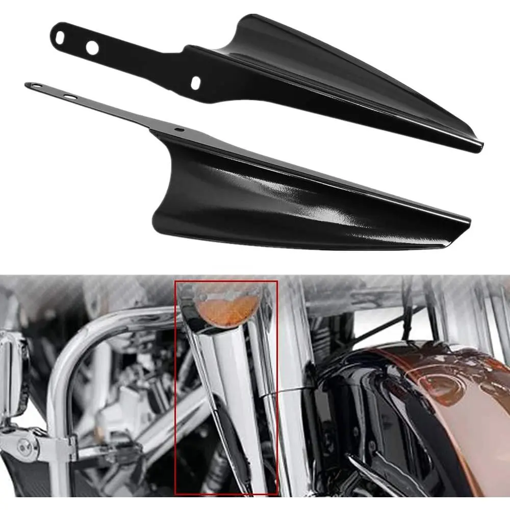 Gloss Black Steel Front Fork Mount Wind Deflectors (1 Pair) for 1995-2023 Harley Touring Models, Extends Windshield Coverage, Offers Bad Weather Protection, Fits Fork Brackets, 1995-Later FLHR, 2006-Later FLHX/FLHXS, Road King, Electra Glide, CVO, Extend