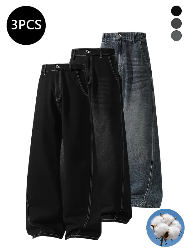 3-pack men’s jeans for autumn/winter, high cotton gradient straight-leg jeans, retro street style versatile, everyday commuting pants for men