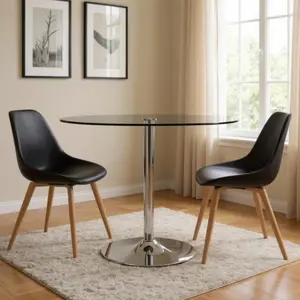 HomeRoots 555158 30 x 42 x 42 in. Clear & Silver Glass & Metal Pedestal Base Round Top Dining Table