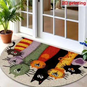 2D flat A semi-circular humorous cartoon cat pad - colorful, non-slip, indoor/outdoor mat for entrances, corridors, gardens, kitchens - indoor and outdoor mats | Humorous cat design | Durable mats, gifts for cat lovers
