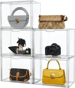 5PCS-Purse Organizer for Closet, 1/3/5 Pack X-Large Handbags Storage Organizer,Stackable Storage Bins for Collectibles, Cosmetic,Heels