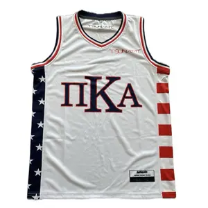 Tsunami Custom PIKE Frat América Jersey White with American Flag Design and Red Blue Trim Authentic Style