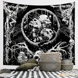 Gothic Skull Pattern Tapestry Wall Art, Wall Hanging Blanket for Home Party Decoration, Wall Decor for Home Living Room &  Bedroom & Dormitory, Halloween