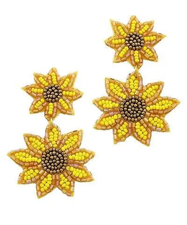 Sunflower Beaded Statement Earrings
