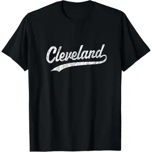 Cleveland OH Vintage Baseball Sports Script T Shirt Men Women Unisex Casual Summer Short Sleeve Crewneck Graphic Tee Top for Fans