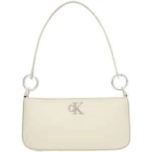 Calvin Klein Classic Metal Letter Zipper Mixed Material Shoulder Bag Medium Women's Milk White