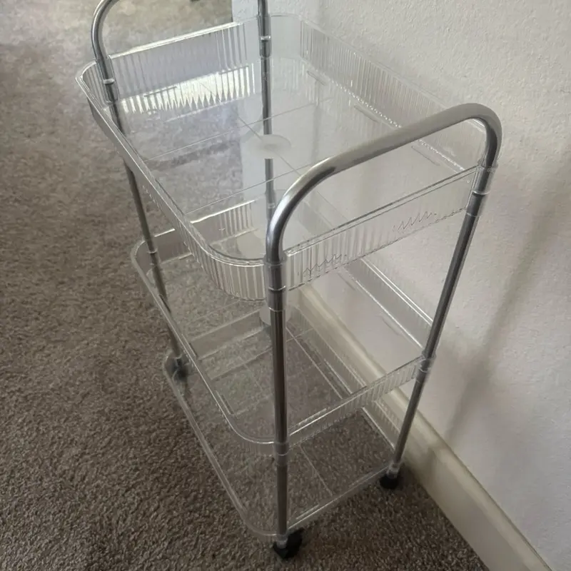 1pc 4&3&2-Tier Transparent Movable Cosmetic Cart Storage Rack with Large Capacity Multifunctional Bathroom Finishing Display for Outdoor Decor