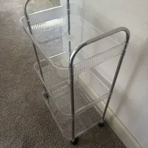1pc 4&3&2-Tier Transparent Movable Cosmetic Cart Storage Rack with Large Capacity Multifunctional Bathroom Finishing Display for Outdoor Decor