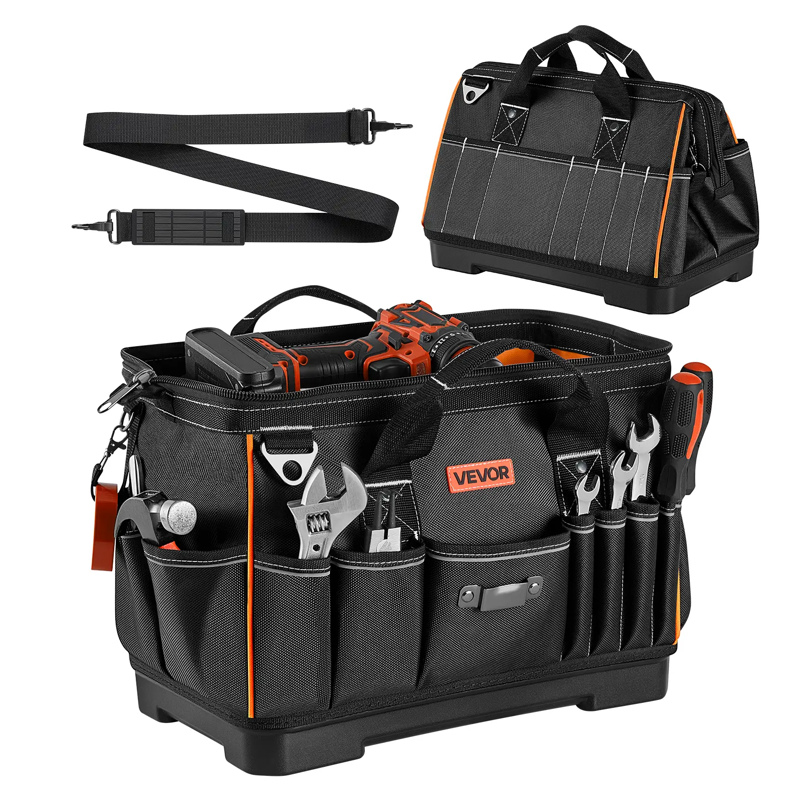 VEVOR Tool Organizing Bag - 16.1 in Extra Tough Tool Bag with 33 Pockets, Water-Resistant Base, Zipper, Adjustable Shoulder Strap, Easy Access for Construction Sites, Men’s Father’s Day Gift, Extra Tough Tool Bags