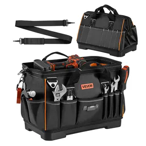 VEVOR Tool Bag, 16.1 Inch, 33-Pocket Portable Large Tool Box Organizer Storage, Toolbox with Water-Resistant Base, Zipper, Adjustable Shoulder Strap Toolbag, for Men Women Dad Husband Fathers Day
