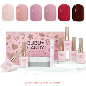 BUBU CANDY Rose Coast 6-Piece 15ml Gel Nail Polish Set with LED Light & Accessories - Almond Milk, Peach Pollen, Cherry Pink, Lotus Root Pink, Coastal Rose, Dark Chocolate - Hema & Tpo Free, Non-Toxic Vegan - Manicure Gift