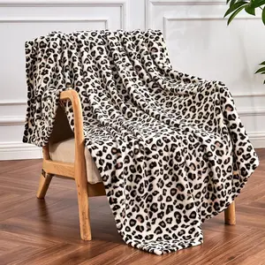 Leopard print wool blanket suitable for beds, sofas, travel and camping, ultra soft, comfortable and fluffy plush cheetah print blanket ideal for all seasons, Cozy Throw Blanket