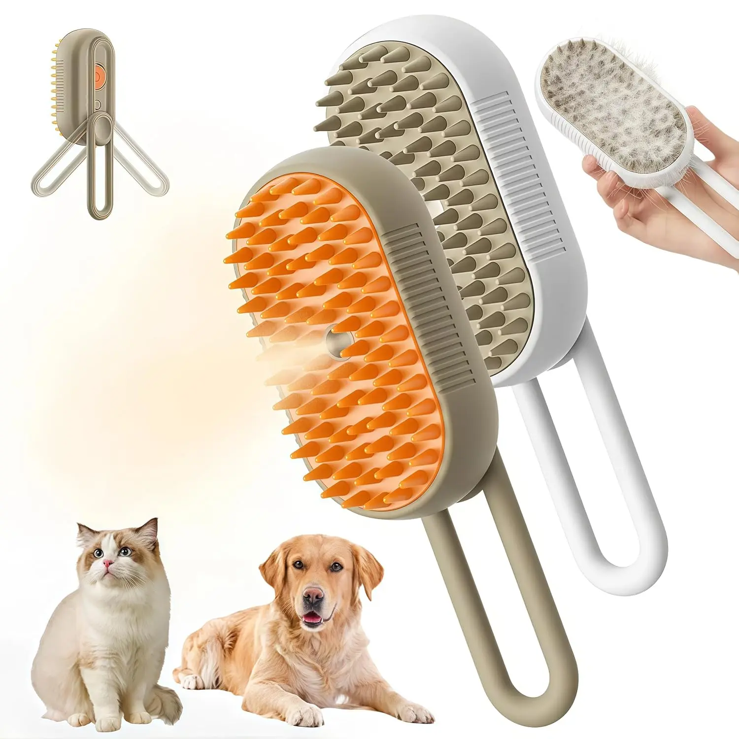 4-In-1 Cat Steam Brush for Shedding, Pet Hair Cleaning Comb with Spray Function, Comfortable Handle, Easy to Use, Suitable for Long & Short Fur Cats, Grooming Tools