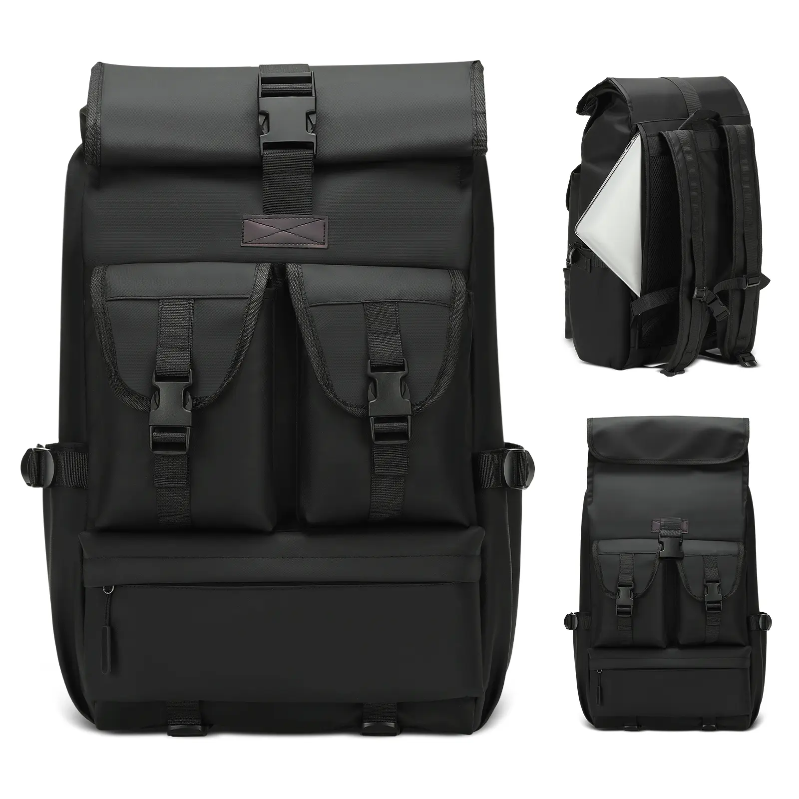 SUIKIHUM Roll-top Backpack for Men Women, Waterproof Laptop Backpack 15.6" with Quick Access Zipper, Expandable Roll Top Commute Bag for Travel Work College
