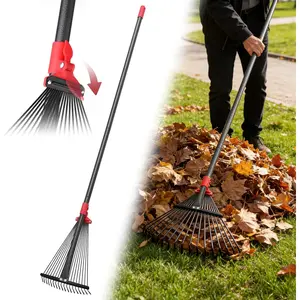 Hardware tools Garden Rake for Leaves: 55 Inch Adjustable Long Handle 18 Metal Tines with 8-17" Expandable Head Heavy Duty Metal Rake for Lawns Leaves Yard Grass Camping Debris