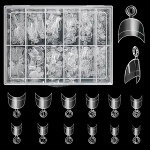 Nail Tips Short Oval - 600PCS French Tips Round Shape Half Cover False Acrylic Nails Artificial Tips for DIY & Salon (with Handle - Clear)