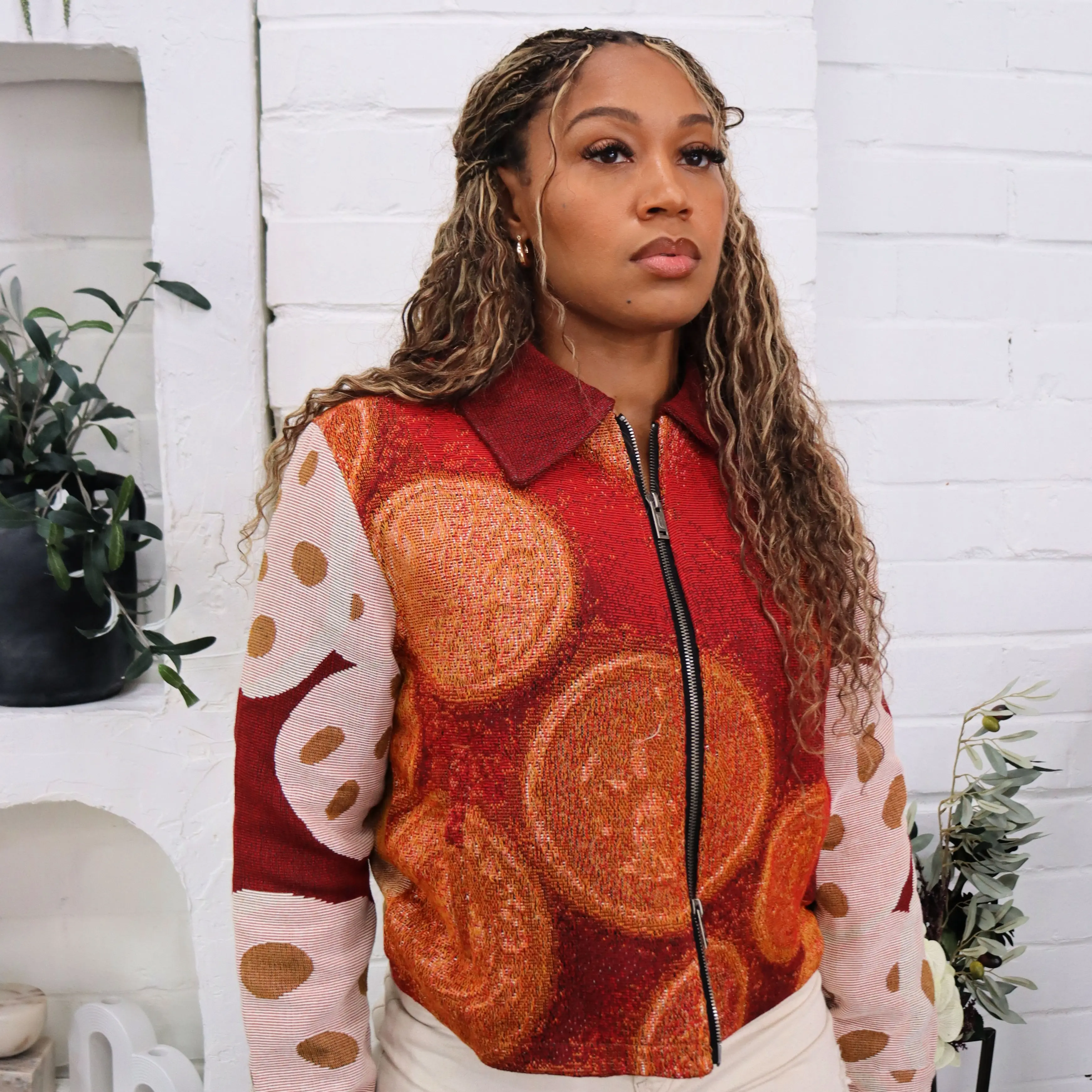 Women Handmade Girl Scout Cookies Tapestry Burgundy Jacket