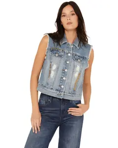 Cleo + Wolf Women's Medium Wash Oversized Embroidered Denim Vest - Clsp23v1