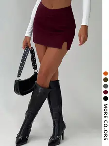 Women's High-Waisted Knit Short Skirt Bottoms, Asymmetrical Hem Design, Casual Fashion, Perfect Gift, Slim-Fitting, Sexy Style, Lady, All Seasons, Womenswear