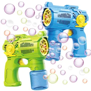 Set of Two Bubble Shooter Guns Green & Blue Bubble Blaster Toy Gun, 2 Bottles of Bubble Refill Solution and Batteries Included