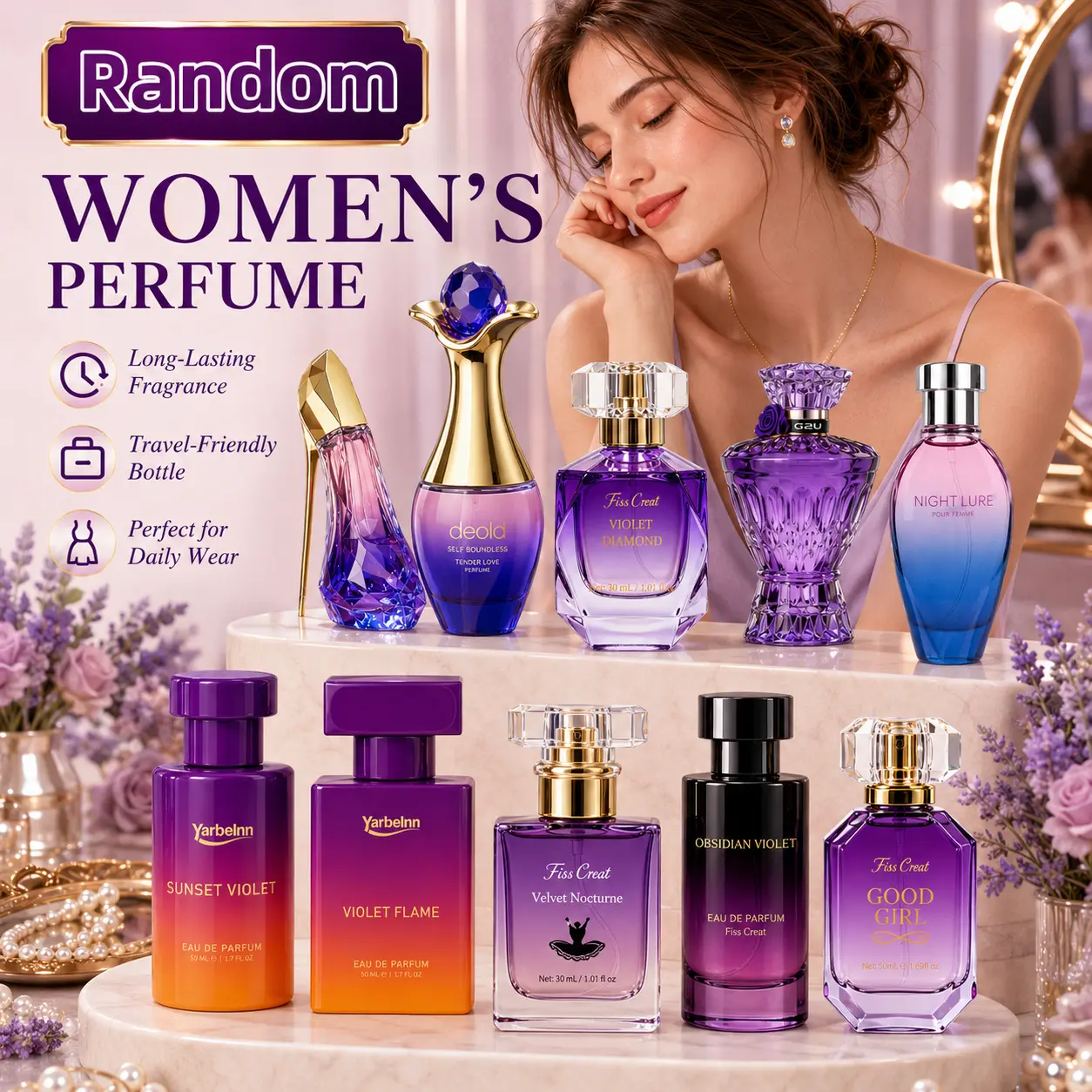 Random Perfume for Women, Fragrance Randomly Selected from 10 Styles, Long-Lasting Eau De Parfum Spray, Floral Fruity & Sweet Scent, Travel Size Fragrance Gift for Her, Styles May Vary