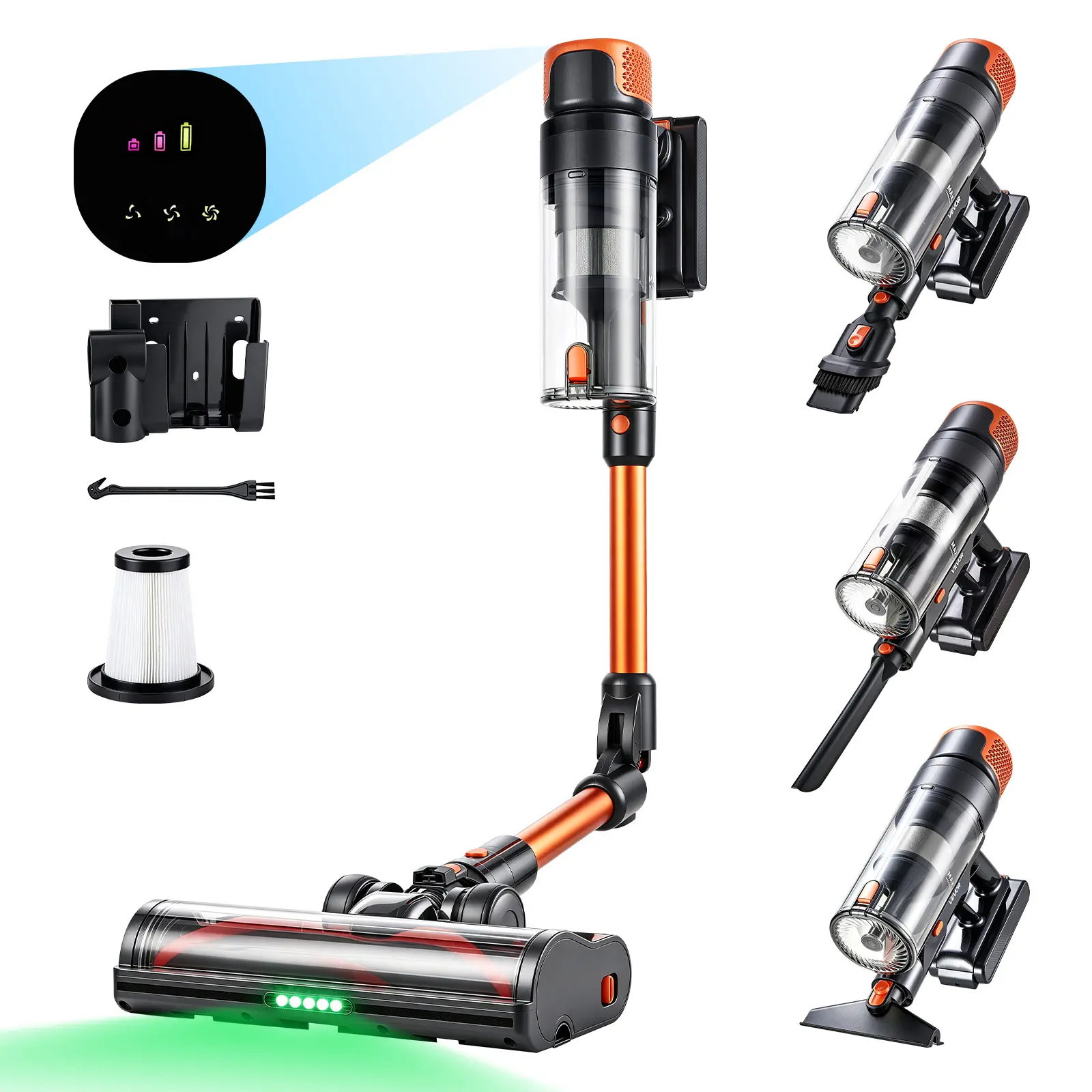 VEVOR Cordless Vacuum Cleaner 600W 50kPA Cordless Stick Vacuum Cleaner, For Home Hard Floor Carpet Pet Hair, 50-Min Runtime, Rechargeable, Lightweight Handheld, with LED Display, 4 Brush Heads