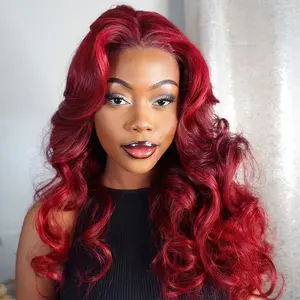 【yungchicago773 SAME】Arabella Hair Red on Red Highlighted Burgundy Wig Loose Body Wave 6x5 Glueless Put on Go Lace Front Human Hair 99J# Wavy Wigs