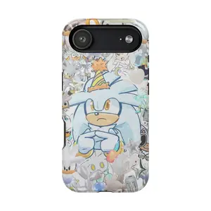 Silver the Hedgehog Phone Case - Shadow Electroplated Pastel Pattern Protective Cover, Gift for Fan, Gift for Her, Gift for Him, many background, Red Star