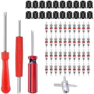 Valve Stem Removal Tool - 40Pcs Valve Cores, 4-Way Valve Tool, Valve Core Remover Tool, Tire Repair Schrader Valve Tool