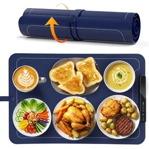 Kismile Warming Mat for Food, Portable Warming Tray with Silicone Strap, Adjustable Temperature, 10s Fast Full-Surface Heating with Child Lock for Parties, Buffets, Kitchen Appliance, Blue