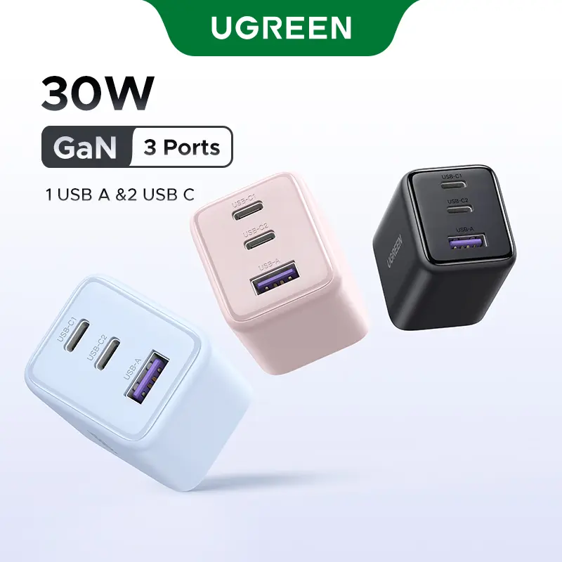 UGREEN GaN Multi-Port Fast Wall Charger Block - 30W 2C1A/20W 1C1A/45W 4C1A PPS Compact USB-C Power Adapter for iPhone, Galaxy S25/S24/S23, Mobile Charging, USB A Ports, Cordless, Free US Plug, TikTok Shop Back to School