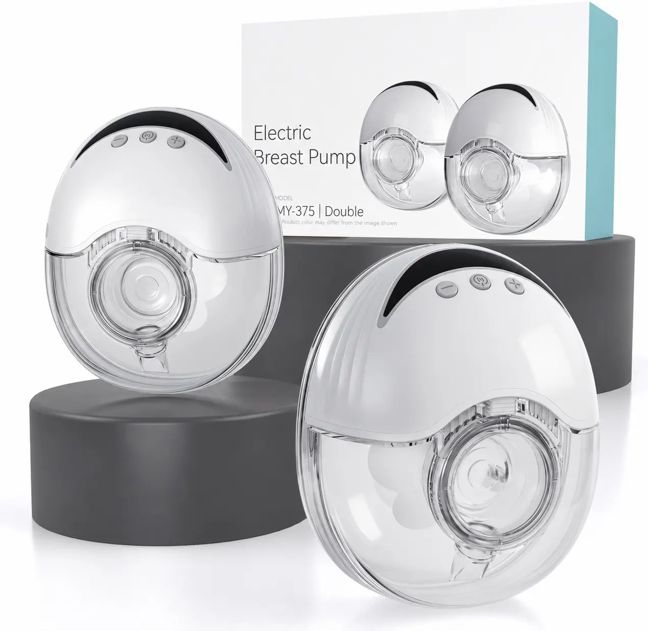 Hands Free Breast Pump Wearable MY-375 - Strong Suction, Low Noise, Portable Electric Breast Pump with 4 Mode & 12 Levels - 19/21/24mm Insert/Flange, 2 Pack (White)