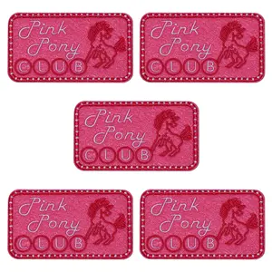 5 Pcs Pink Pony Club Embroidery Patches, Fashion Outfit Geometric Design Fabric Applique