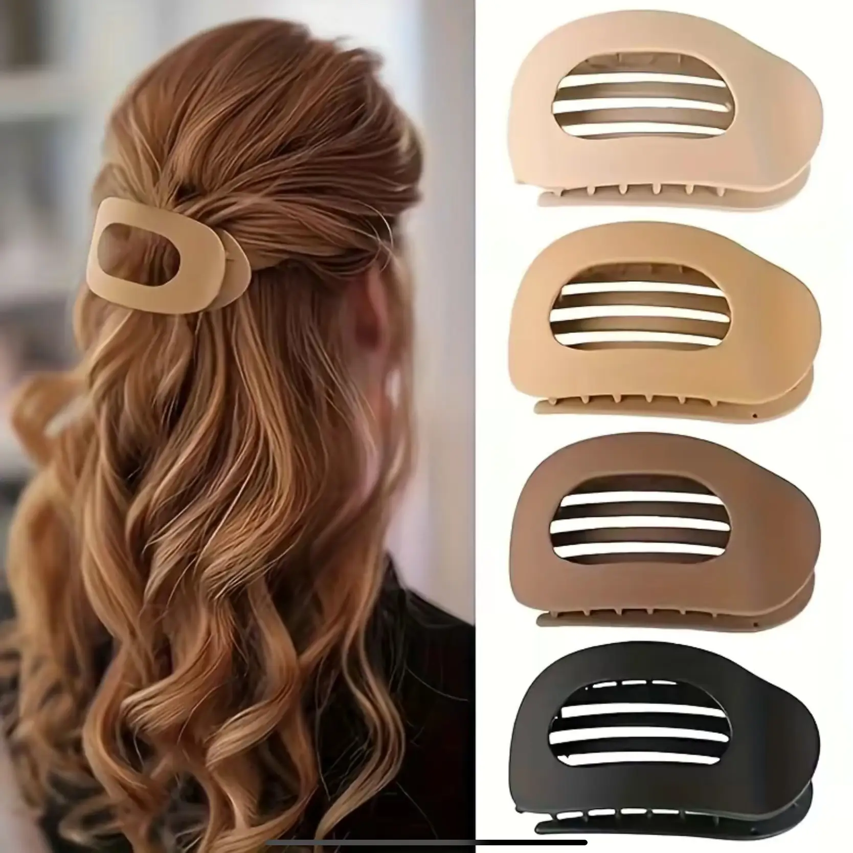 4pcs Solid Color Flat Hair Clips Set – Minimalist Acrylic Barrettes for Women, Strong Hold Claw Clips for Thick or Thin Hair | Elegant, No-Crease, Dai