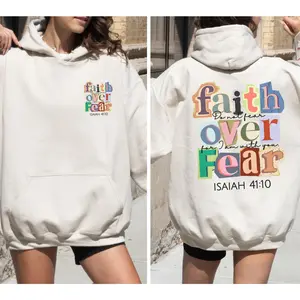 Faith Over Fear Hoodie Mens Christian Patchwork Hoodie Christian Merch Christian Clothes Jesus Hoodie Bible Verse Hoodie Christian Apparel