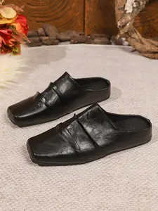 New Fashion Vintage Square Toe Crinkle Mule Shoes, Two-Wear Open-Toe Half Slipper, Unique Design Flat Single Shoe