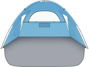 Beach Tent Sun Shelter, Beach Shade Tent with UPF 50+ UV Protection for 2-3 Person, Portable & Easy Setup Cabana Beach Tent, 3 Roll Up Doors & 8mm Fiberglass Rods, Carry Bag Included