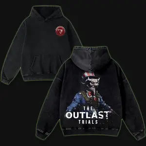 Outlast Trials Washed T-Shirt, Hoodies Video Games, Horror Vintage Shirt, Game Fan, Streetwear Tops Black Fabric Menswear Cotton Seamless