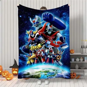 1pc Mazinger Robot Anime-Themed Blanket - Soft Flannel Bedspread Suitable for Home, Travel & Gifts, Iconic Mazinger Robot Print, Lightweight Comfortable Bed Cover for &, Anime Fan Accessory (Bedspread)  Warm Haven Textiles